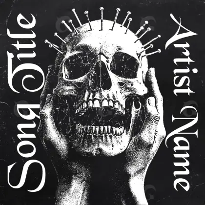 Arte de portada musical «Black Skull»: calavera y corona; color blanco y negro