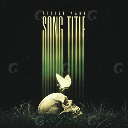 Album cover art “Black Skull”: skull and butterfly, black and white tones