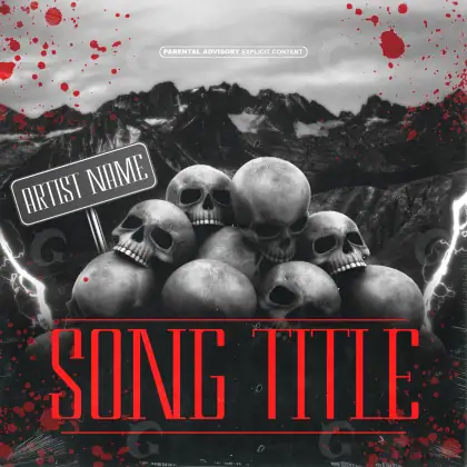 Готовая обложка для трека «Black Skull»: череп и гора; палитра — чёрно-белая