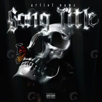 Premade cover art “Black Skull”: skull and butterfly, black and white tones