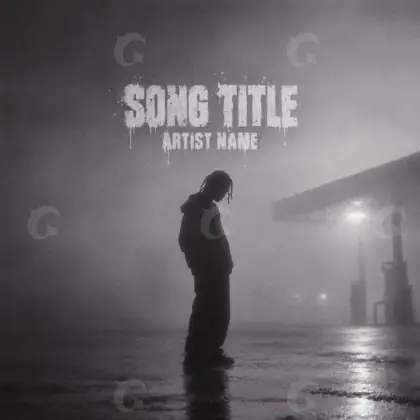 Arte de portada musical «Black Snow»: nieve y edificio; color blanco y negro