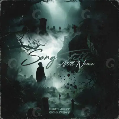 Arte de portada musical «Black Tree»: árbol y montaña; color blanco y negro