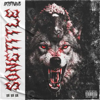 Обложка для альбома «Black Wolf»: волк и глаза; палитра — чёрно-белая
