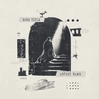 Arte de portada musical «Black Woman»: mujer y escalera; color blanco y negro
