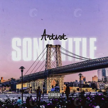 Premade cover art “Blue Bridge”: bridge and city, blue tones