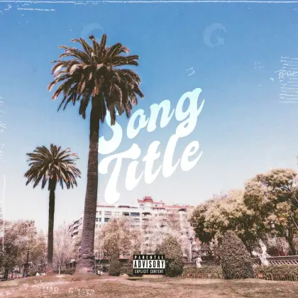 Album cover art “Blue Building”: building and palm, blue tones