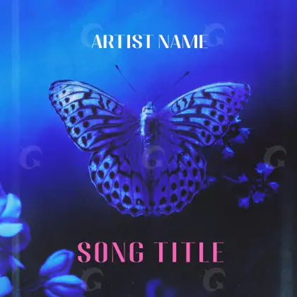 Обложка для альбома «Blue Butterfly»: бабочка и цветок; палитра — синяя