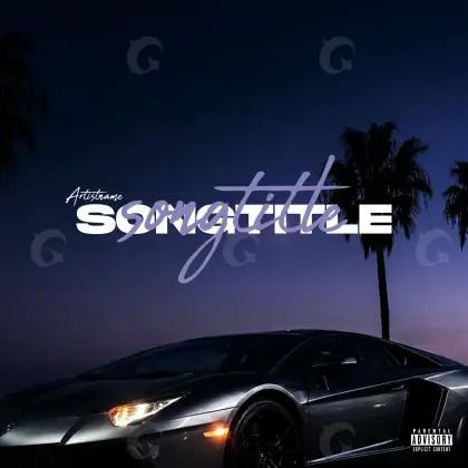 Premade cover art “Blue Car”: car and palm, blue tones