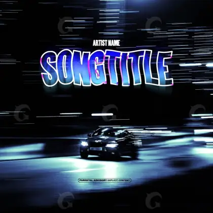 Portada para canción «Blue Car»: coche y neón; color azul