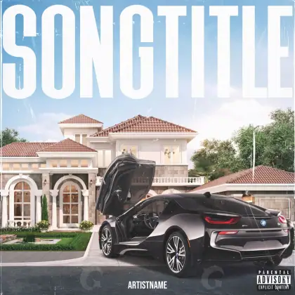 Premade cover art “Blue Car”: car and house, blue tones