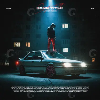 Готовая обложка для трека «Blue Car»: автомобиль и здание; палитра — синяя
