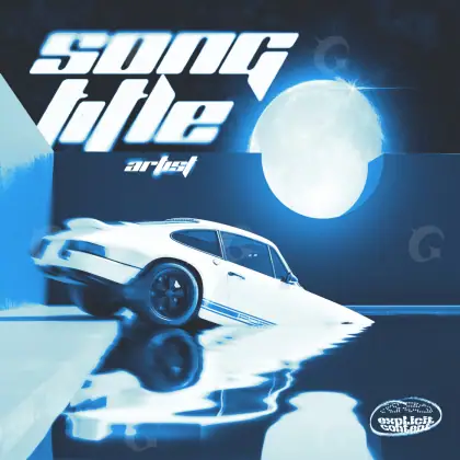 Обложка для песни «Blue Car»: автомобиль и круг; палитра — синяя