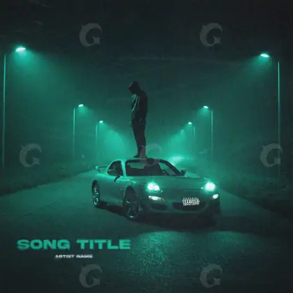 Portada para canción «Blue Car»: coche y calle; color azul