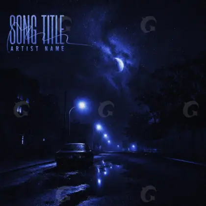 Arte de portada musical «Blue Car»: coche y calle; color azul