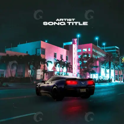 Arte de portada musical «Blue Car»: coche y calle; color azul