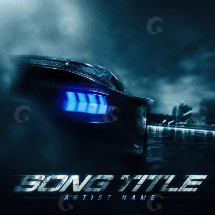 Arte de portada musical «Blue Car»: coche y edificio; color azul