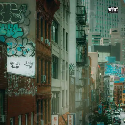 Portada para canción «Blue City»: ciudad y edificio; color azul