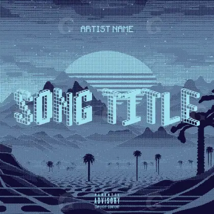 Premade cover art “Blue City”: city and palm, blue tones