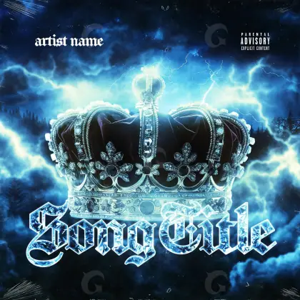Portada para canción «Blue Crown»: corona y rayo; color azul