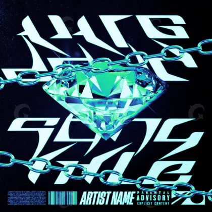 Обложка для песни «Blue Diamond»: алмаз и цепь; палитра — синяя