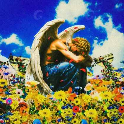 Готовая обложка для трека «Blue Flower»: цветок и облако; палитра — синяя