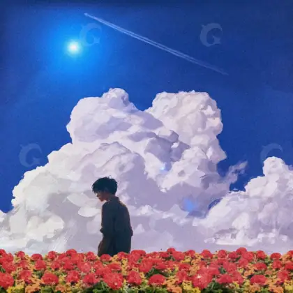 Обложка для песни «Blue Flower»: цветок и облако; палитра — синяя