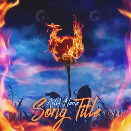 Album cover art “Blue Flower”: flower and fire, blue tones