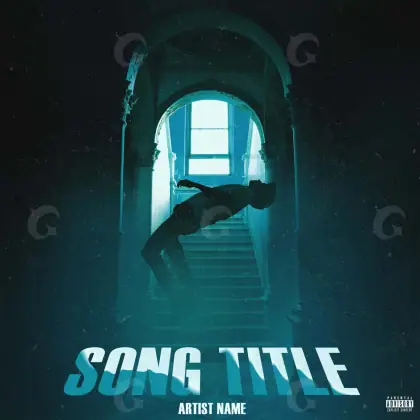 Album cover art “Blue Man”: man and stairs, blue tones