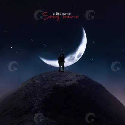 Portada para canción «Blue Mountain»: montaña y luna; color azul