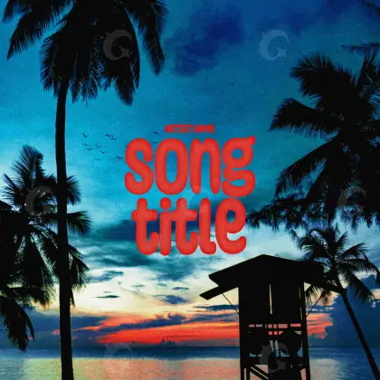 Готовая обложка для трека «Blue Palm»: пальма и дерево; палитра — синяя