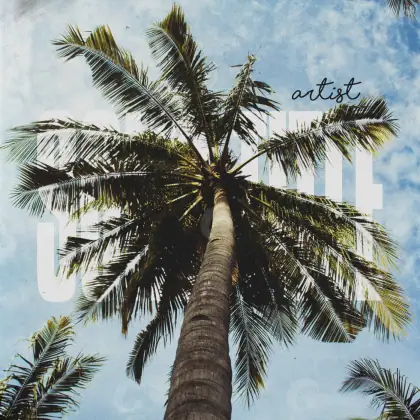 Обложка для песни «Blue Palm»: пальма и дерево; палитра — синяя