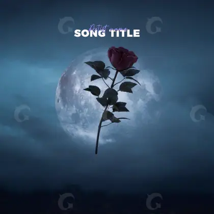 Готовая обложка для трека «Blue Rose»: роза и луна; палитра — синяя