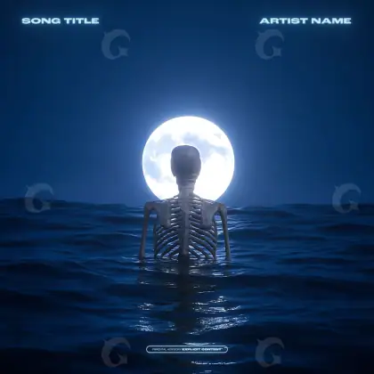 Обложка для альбома «Blue Skeleton»: скелет и вода; палитра — синяя