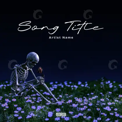 Album cover art “Blue Skeleton”: skeleton and flower, blue tones