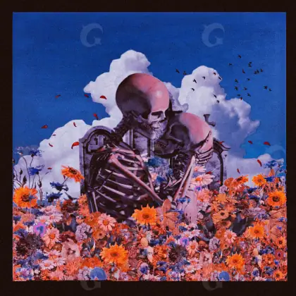 Обложка для альбома «Blue Skeleton»: скелет и цветок; палитра — синяя