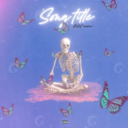 Обложка для альбома «Blue Skeleton»: скелет и бабочка; палитра — синяя
