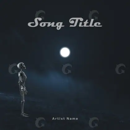 Album cover art “Blue Skeleton”: skeleton and moon, blue tones