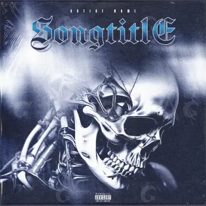 Portada para canción «Blue Skull»: calavera y mano; color azul
