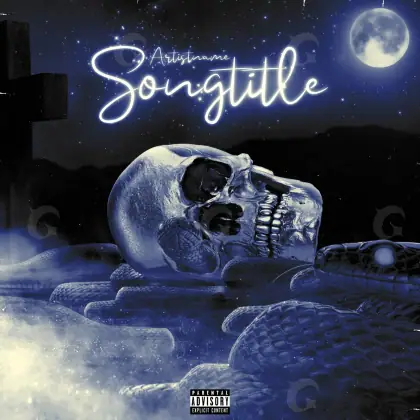 Portada prediseñada «Blue Skull»: calavera y luna; color azul