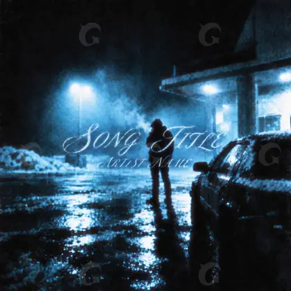 Готовая обложка для трека «Blue Snow»: снег и автомобиль; палитра — синяя