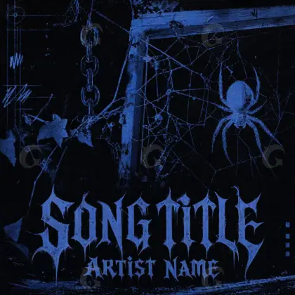 Arte de portada musical «Blue Spider»: araña y cadena; color azul