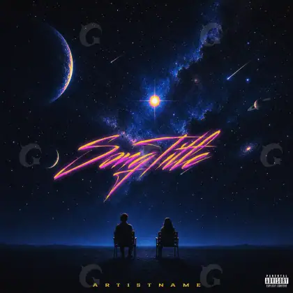 Arte de portada musical «Blue Star»: estrella y planeta; color azul