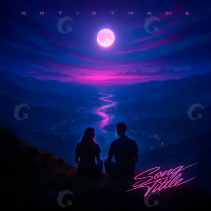 Обложка для альбома «Blue Sun»: солнце и гора; палитра — синяя