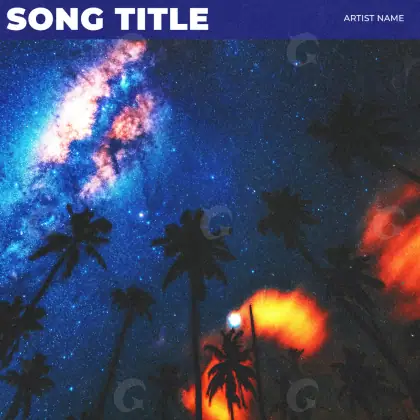 Album cover art “Blue Sun”: sun and palm, blue tones
