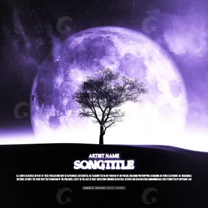 Готовая обложка для трека «Blue Tree»: дерево и луна; палитра — синяя