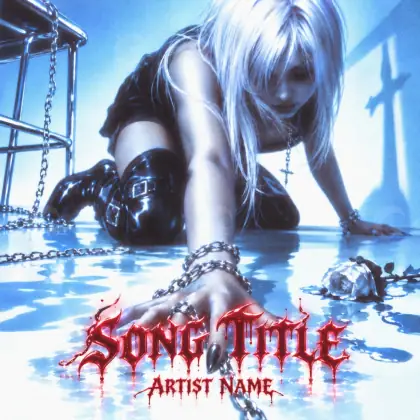Album cover art “Blue Woman”: woman and metal, blue tones