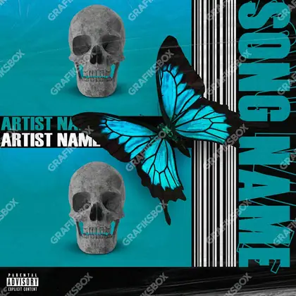 Premade album cover “Butterfly Dreams” — a surreal scene on the edge of sleep and waking in cool blue tones