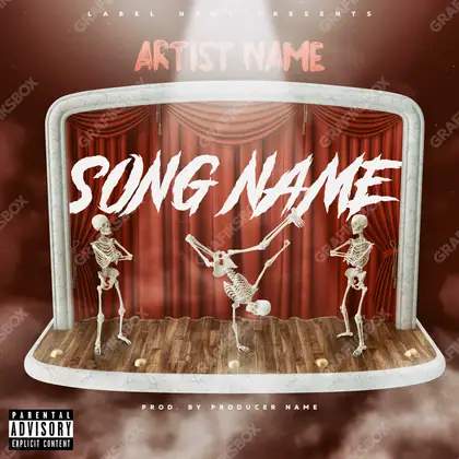 Premade album cover “Skeleton Dance” — harsh imagery in a low-key frame in a red palette