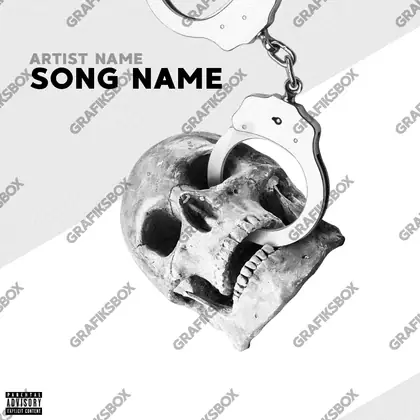 Premade album cover “Skull handcuffs” — dark art with a heavy atmosphere in a monochrome palette