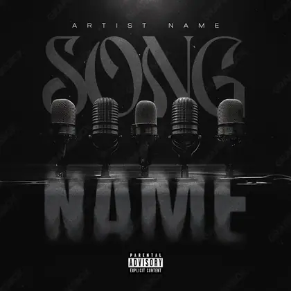 Premade album cover “Microphones” — a frame that refuses to sit in one category in a monochrome palette